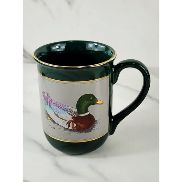 Otagiri Mallard Duck Coffee Mug Teacup 9oz Green Gold Trim Gibson 4" Japan x4 - Picture 3 of 16